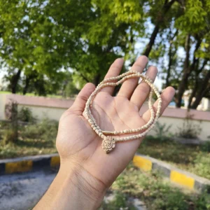 Radha handmade Tulsi locket kanthi mala with round natural Tulsi beads – spiritual necklace for meditation and devotion inspired by Radha